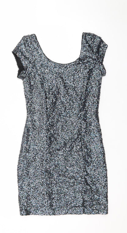 H&M Divided Women’s Silver Sequin Bodycon Short Sleeve Dress Size 10