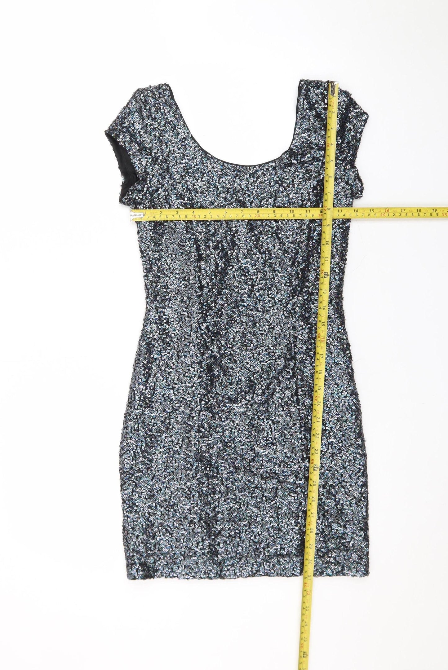 H&M Divided Women’s Silver Sequin Bodycon Short Sleeve Dress Size 10