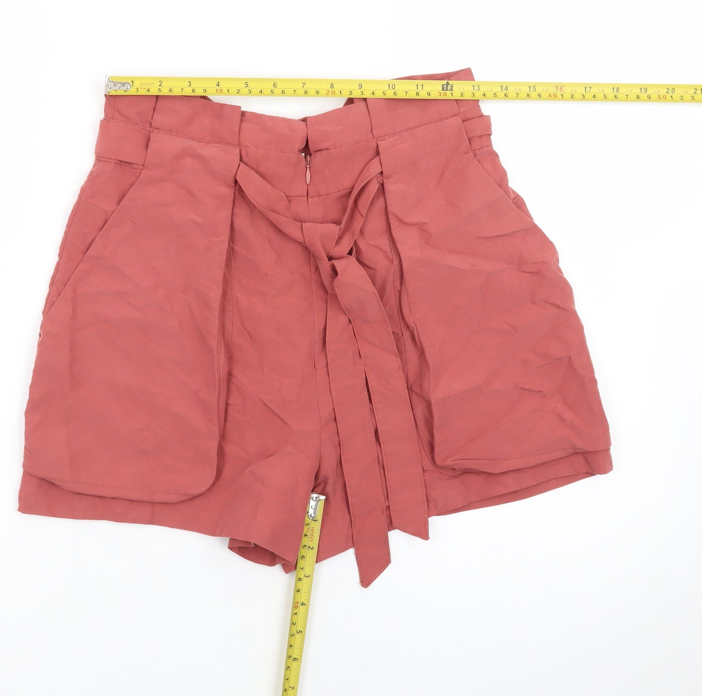 Monki Women’s Pink Paperbag Shorts Size 10 High Waist Belted