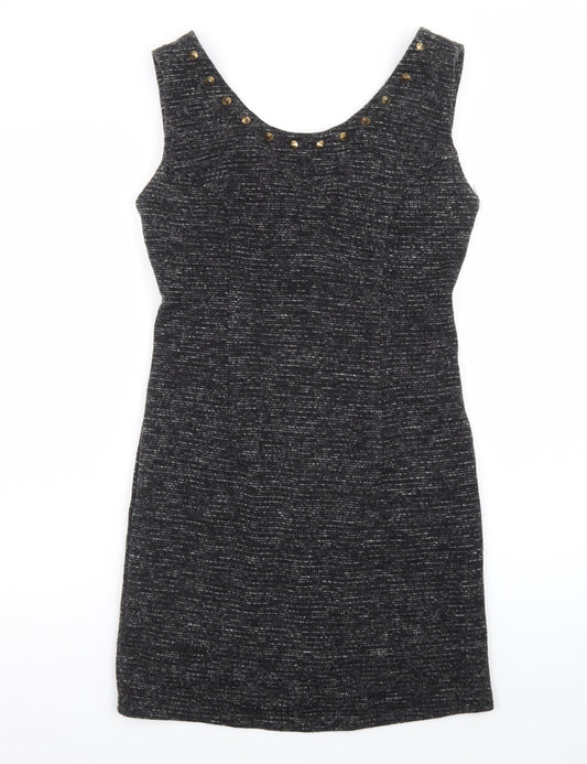Glamorous Women’s Black Sheath Studded Short Dress Size 10