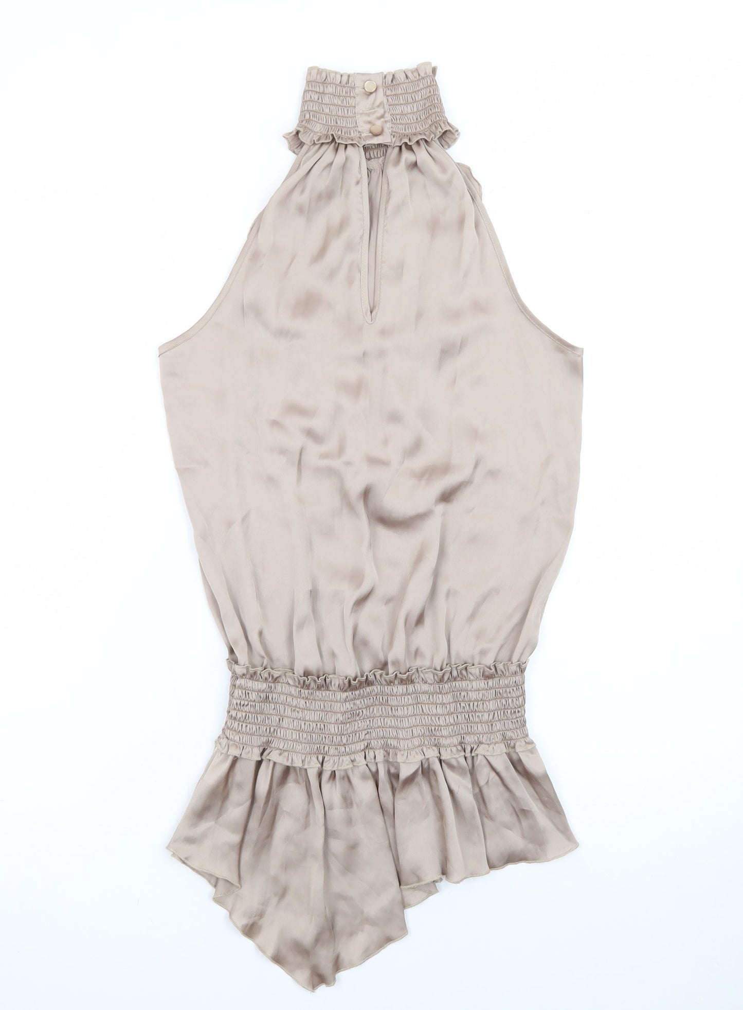 River Island Women’s Beige Satin Sleeveless Ruffle Slip Dress Size 6