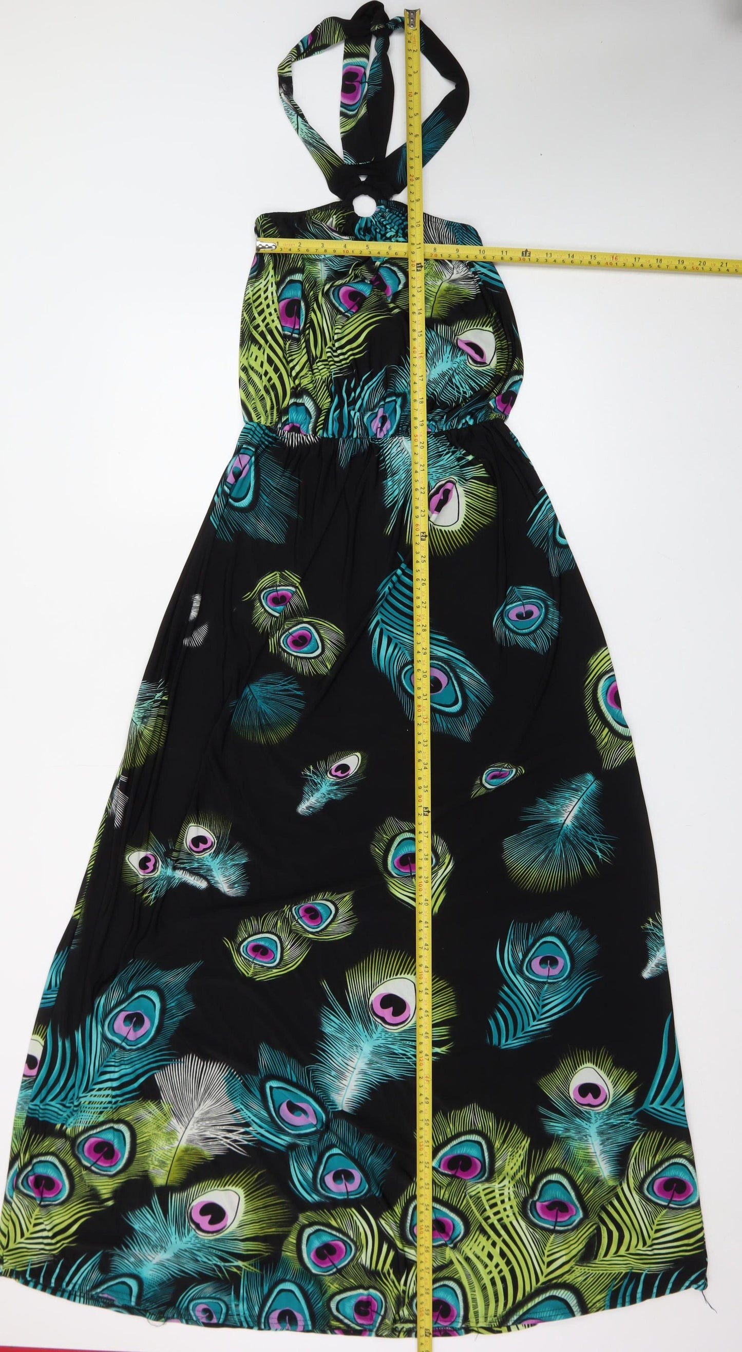 Boohoo Women’s Multicoloured Halter Maxi Dress Size 12 Summer Peacock Print