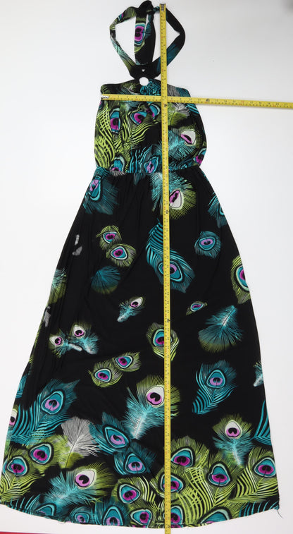 Boohoo Women’s Multicoloured Halter Maxi Dress Size 12 Summer Peacock Print