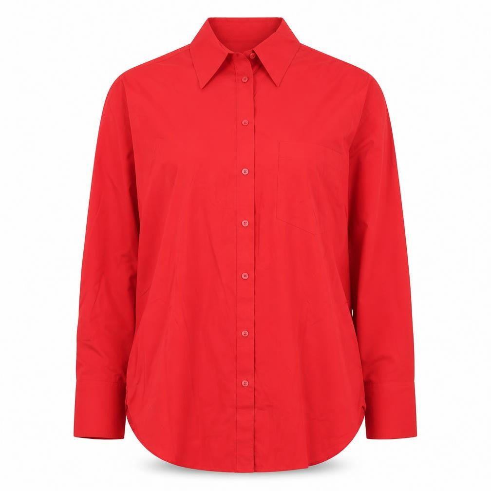 Next Women Red Button-Up Collared Long Sleeve Cotton Shirt Size 8