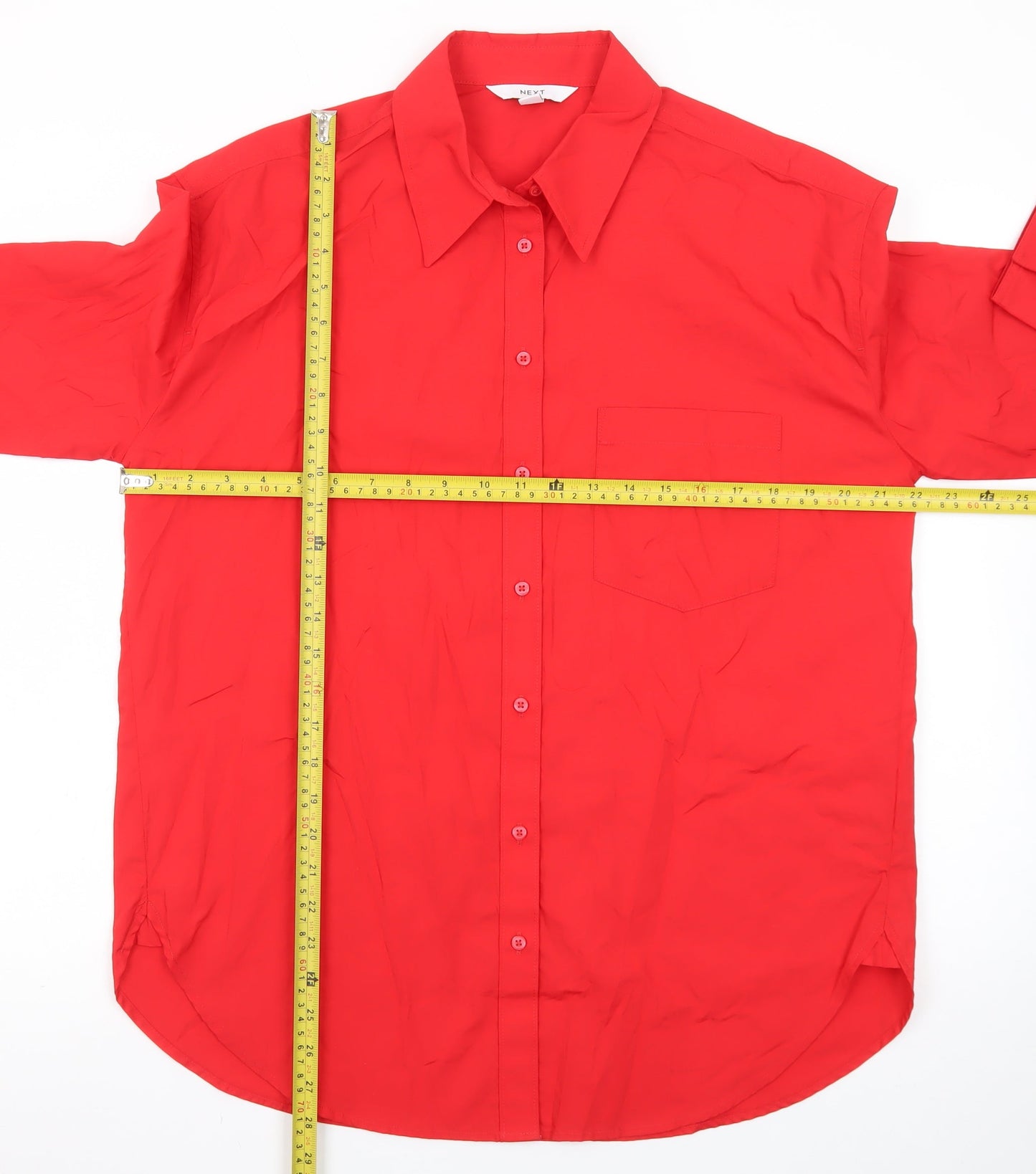 Next Women Red Button-Up Collared Long Sleeve Cotton Shirt Size 8