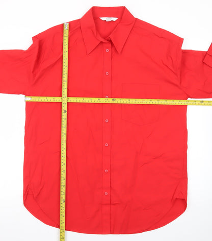 Next Women Red Button-Up Collared Long Sleeve Cotton Shirt Size 8