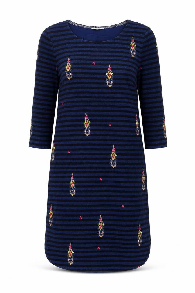 White Stuff Women’s Blue Embroidered Stripe Shift Dress Size 10