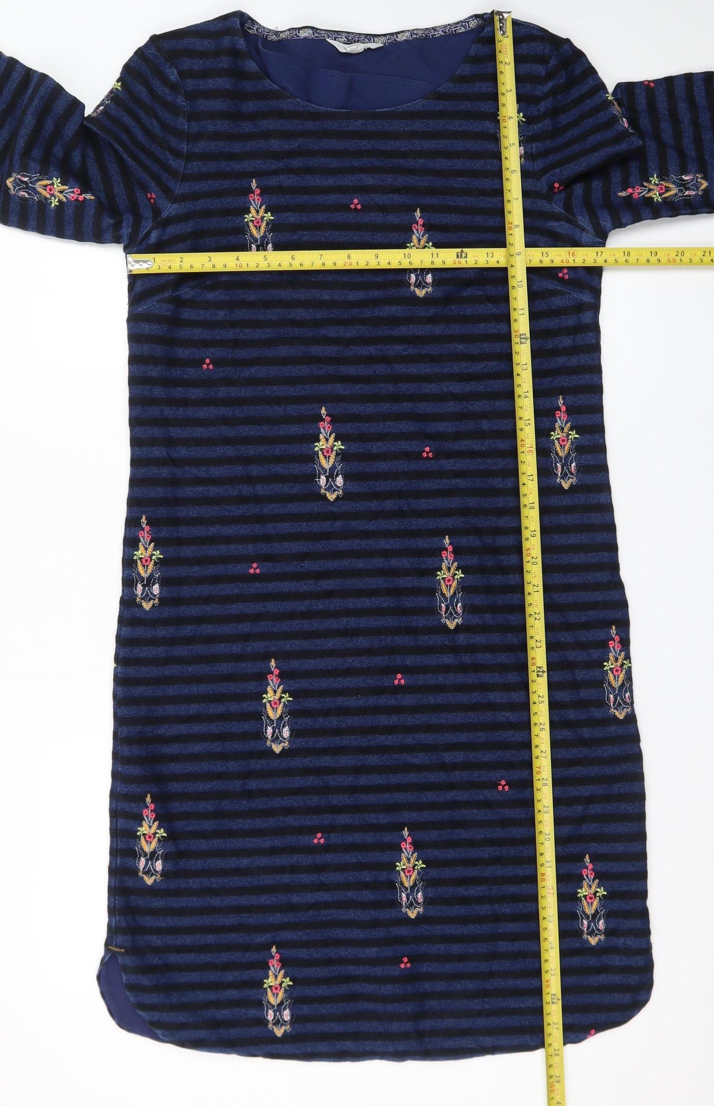 White Stuff Women’s Blue Embroidered Stripe Shift Dress Size 10