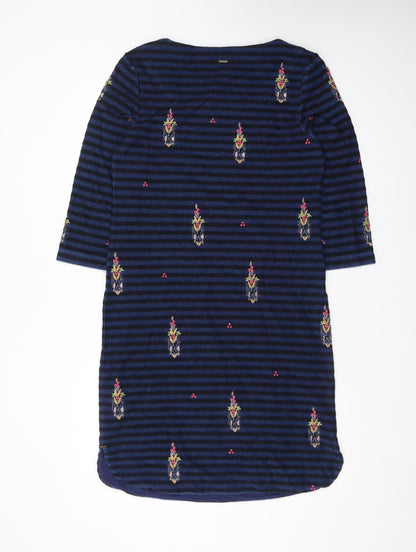 White Stuff Women’s Blue Embroidered Stripe Shift Dress Size 10