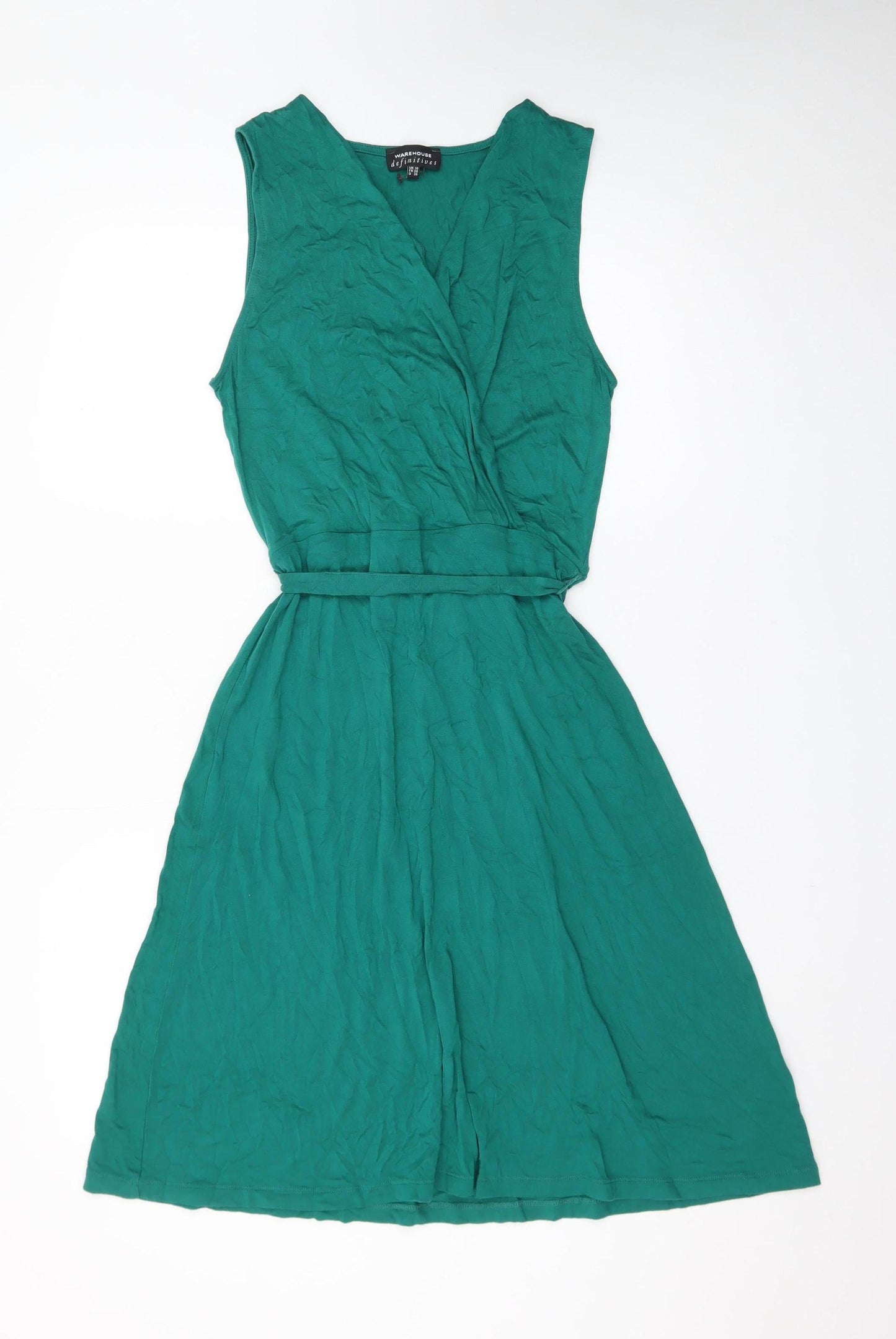Warehouse Women’s Green Wrap Belted Jersey Dress Size 10