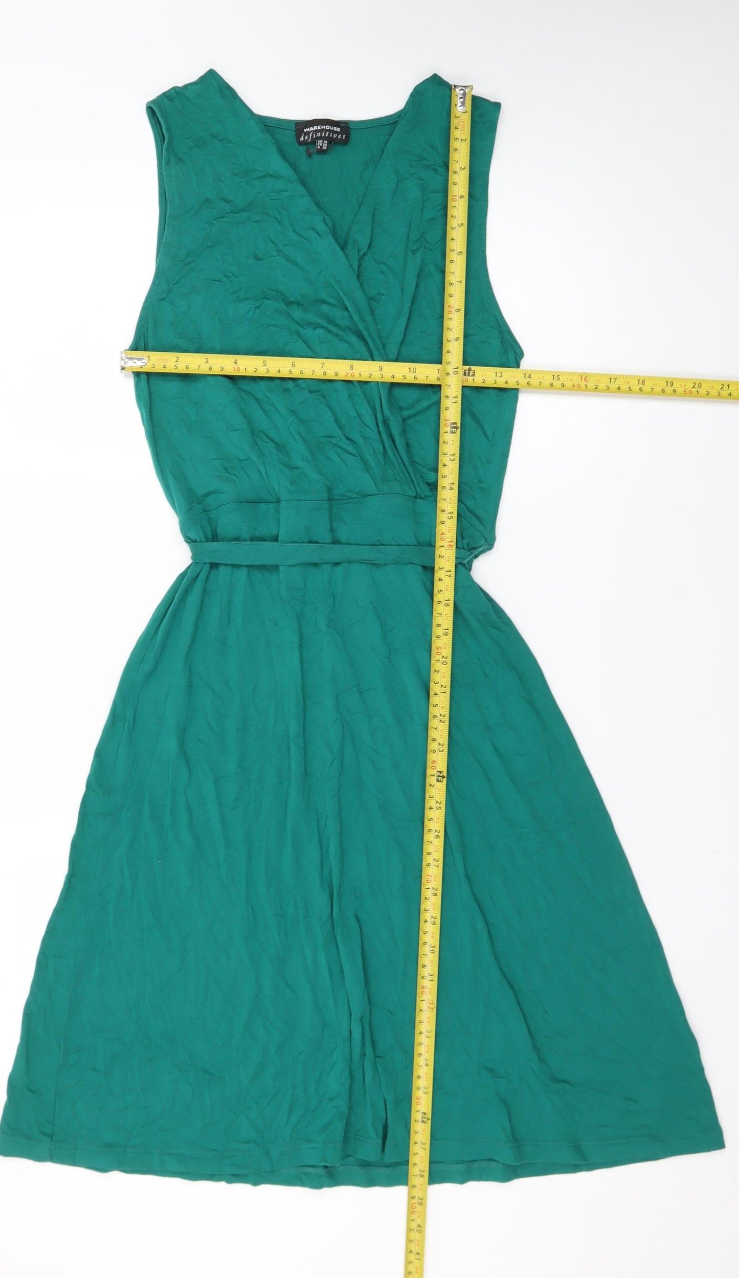 Warehouse Women’s Green Wrap Belted Jersey Dress Size 10