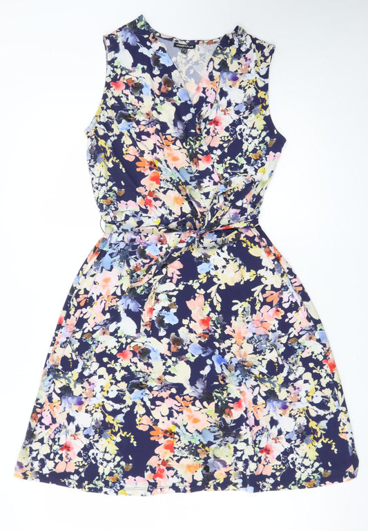 Warehouse Womens Multicoloured Floral Wrap Dress Size 10