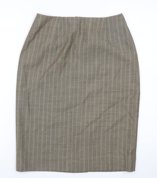 Viyella Women's Brown Striped Wool Pencil Skirt UK 8