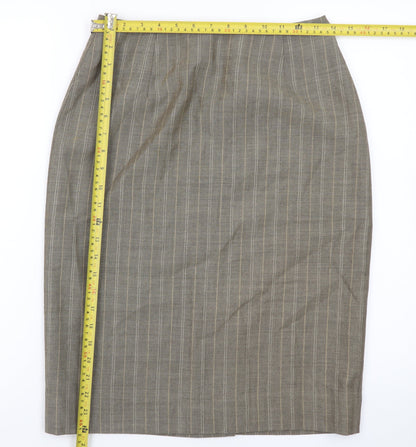 Viyella Women's Brown Striped Wool Pencil Skirt UK 8