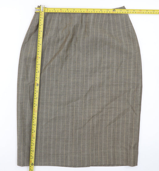 Viyella Women's Brown Striped Wool Pencil Skirt UK 8