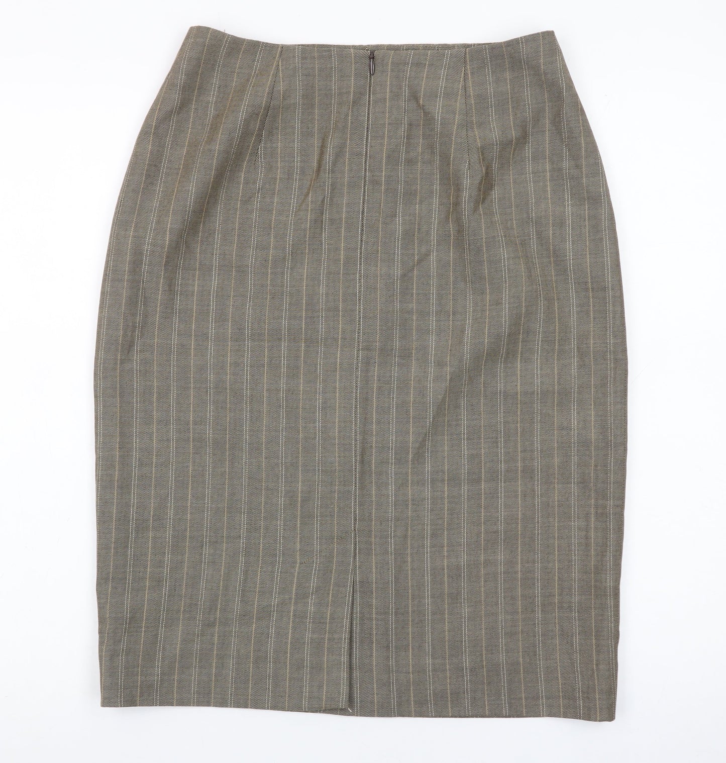 Viyella Women's Brown Striped Wool Pencil Skirt UK 8
