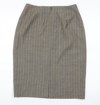 Viyella Women's Brown Striped Wool Pencil Skirt UK 8