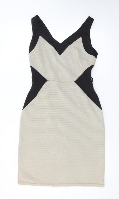 Dorothy Perkins Women Beige Black Bodycon Dress Size 10