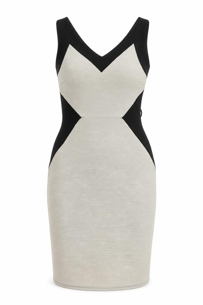 Front view of Dorothy Perkins Women Beige Black Bodycon Dress, size 10