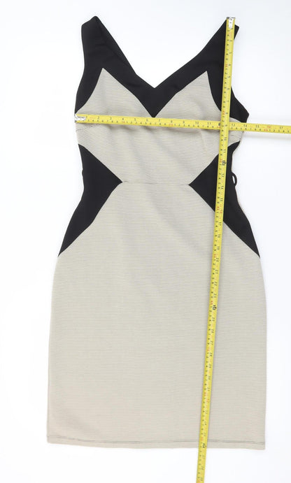 Dorothy Perkins Women Beige Black Bodycon Dress Size 10