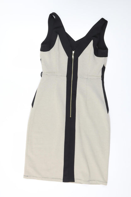 Dorothy Perkins Women Beige Black Bodycon Dress Size 10