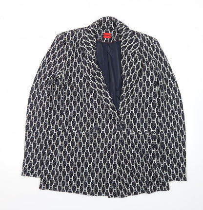 HUGO Women's Black White Logo Blazer Jacket Size 8 Classic Fit