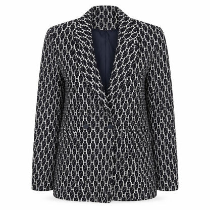HUGO Women's Black White Logo Blazer Jacket Size 8 Classic Fit