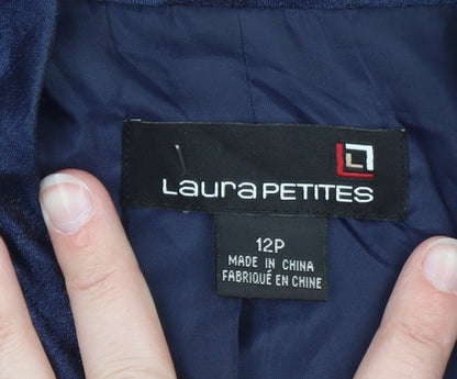 Laura Petites Women's Blue Cropped Silk Blazer Size 12 Petite