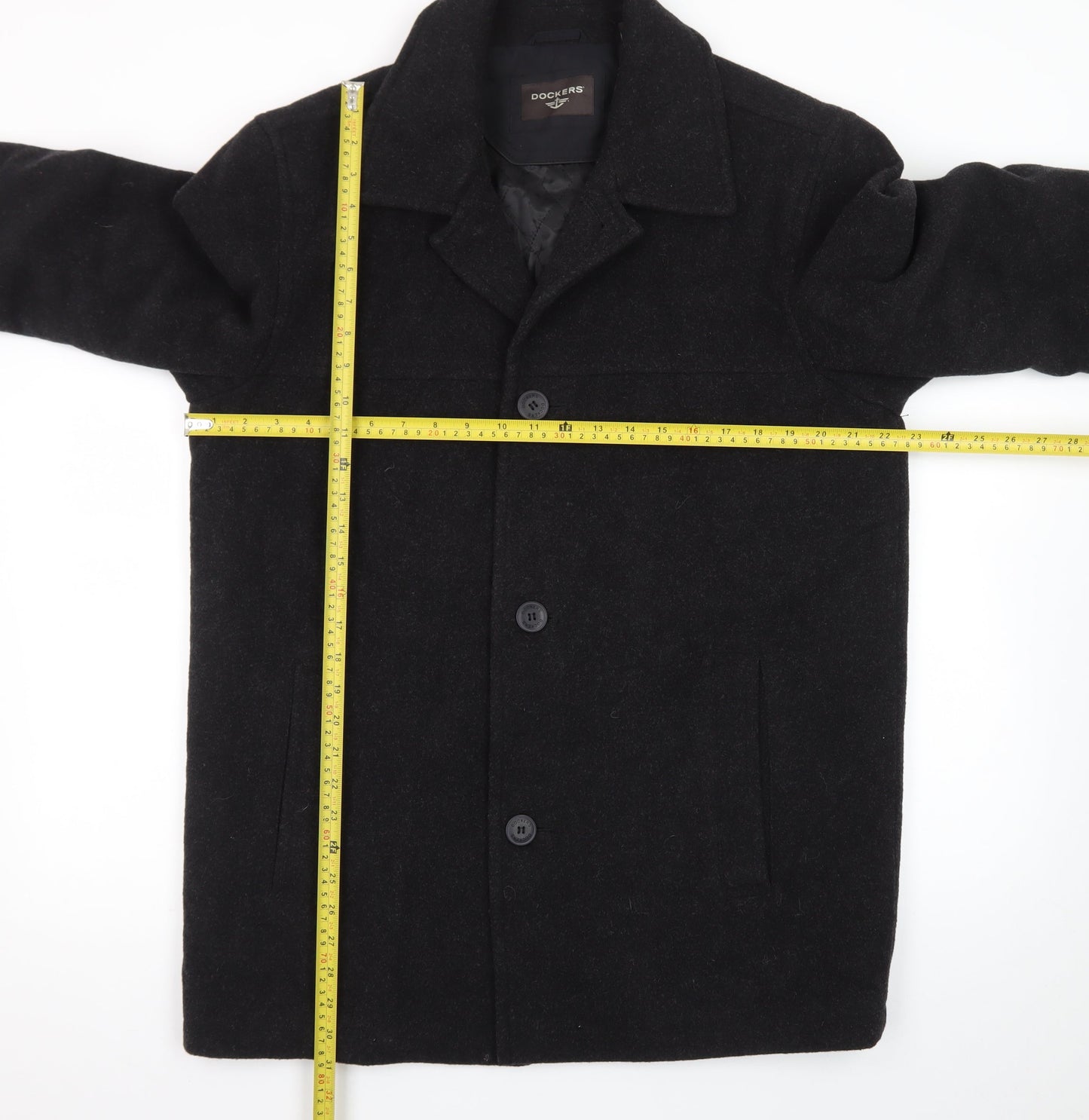 Dockers Men's Black Wool Blend Mid-Length Overcoat M