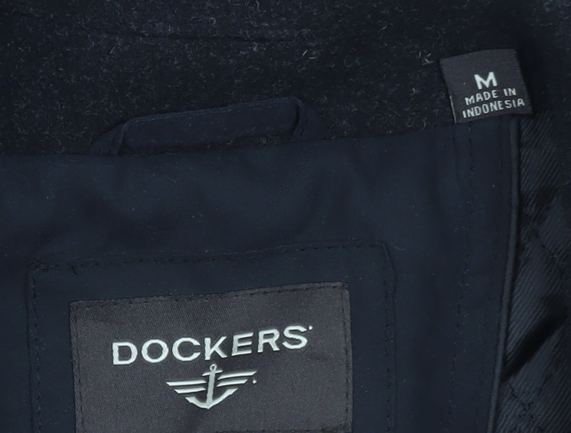 Dockers Men's Black Wool Blend Mid-Length Overcoat M