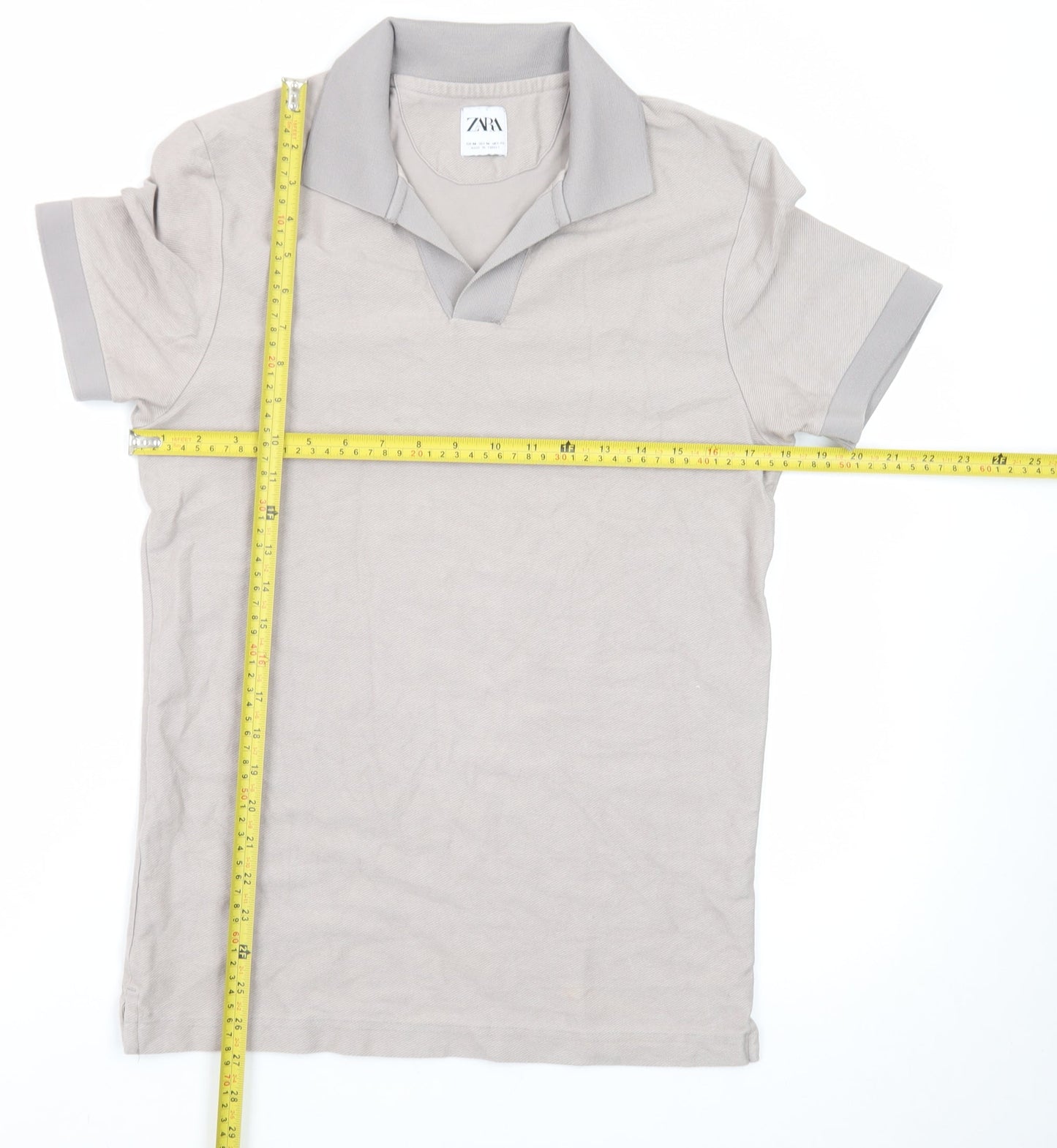 Zara Men's Beige Short Sleeve Cotton Polo Shirt Size M