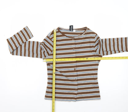 Collusion Women’s Brown Striped Cropped Button-Up Top Size S