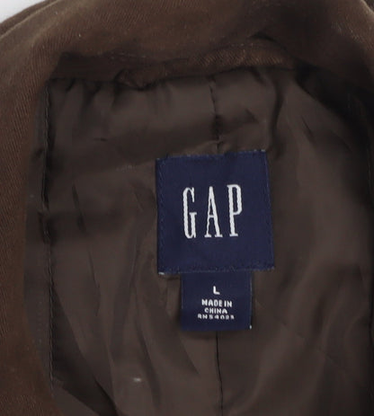 GAP Men's Brown Cotton Long Overcoat Size L Classic Buttoned Style