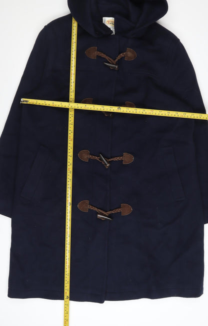 Talbots Women's Navy Blue Wool Duffle Coat Size 12 Hooded Toggle Mid-Length