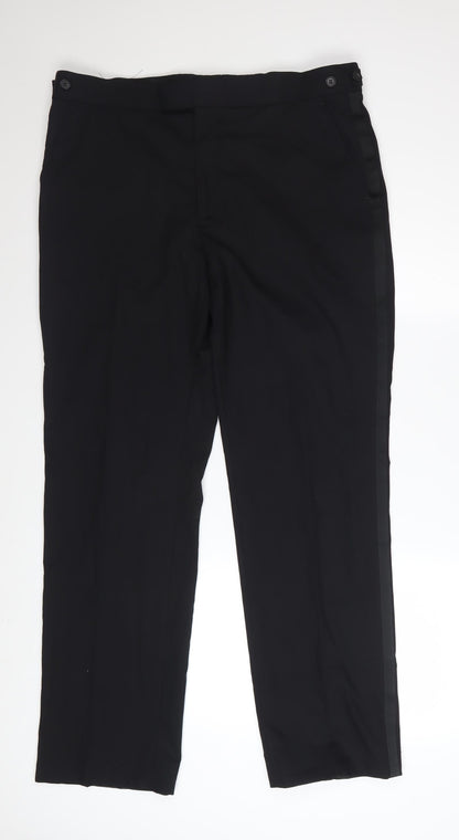 Jeff Banks Men's Black Regular Fit Wool Blend Dress Trousers 36in