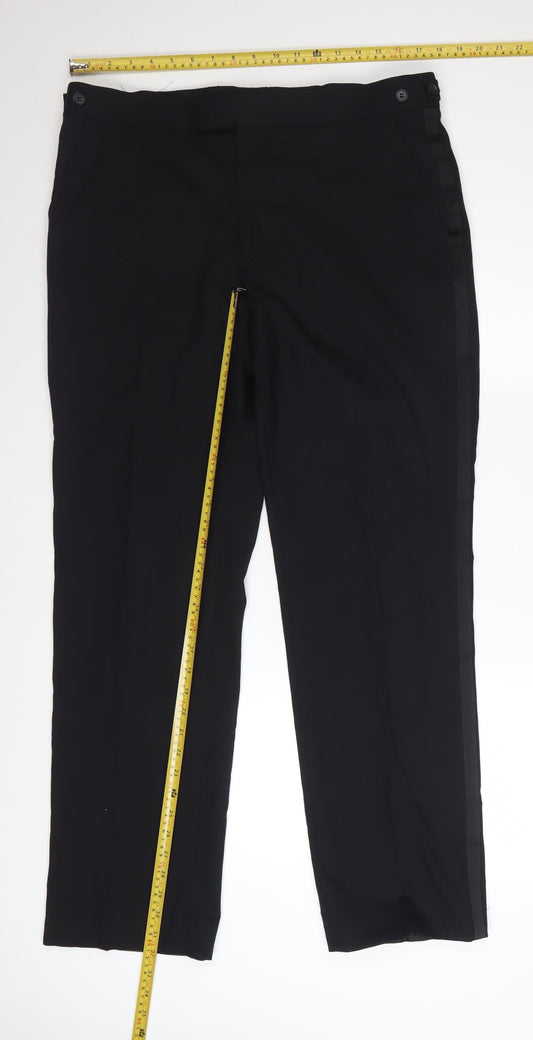 Jeff Banks Men's Black Regular Fit Wool Blend Dress Trousers 36in