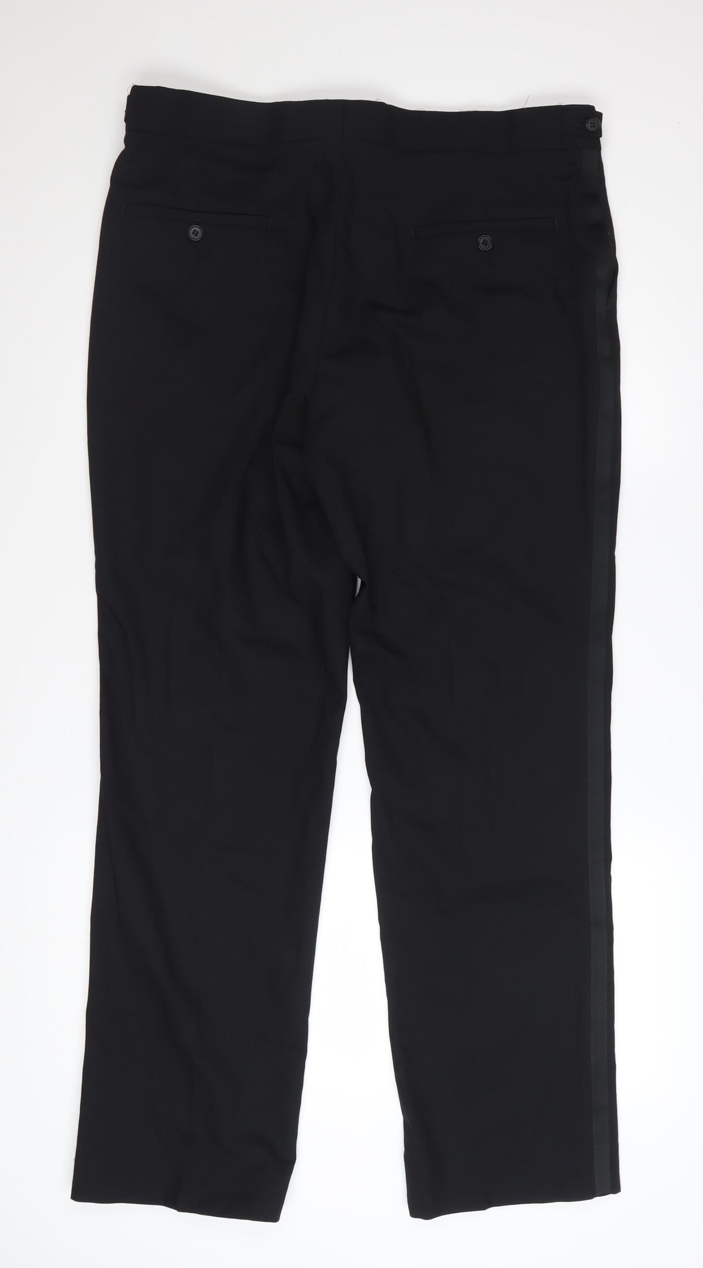 Jeff Banks Men's Black Regular Fit Wool Blend Dress Trousers 36in