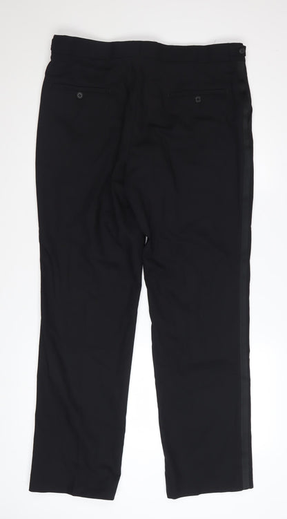 Jeff Banks Men's Black Regular Fit Wool Blend Dress Trousers 36in