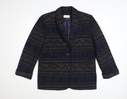 Cleo Petites Women's Navy Brown Wool Blend Aztec Blazer Size 10