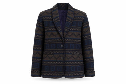 Cleo Petites Women's Navy Brown Wool Blend Aztec Blazer Size 10
