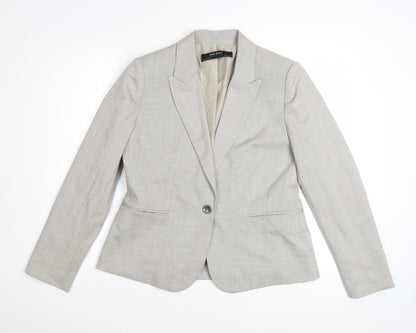 Zara Women Beige Tailored Blazer UK 14 Classic Single-Breasted Jacket