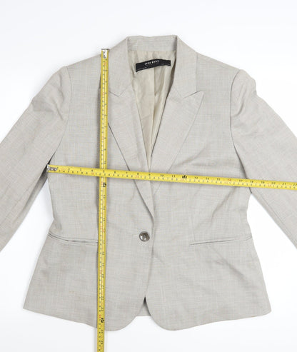 Zara Women Beige Tailored Blazer UK 14 Classic Single-Breasted Jacket