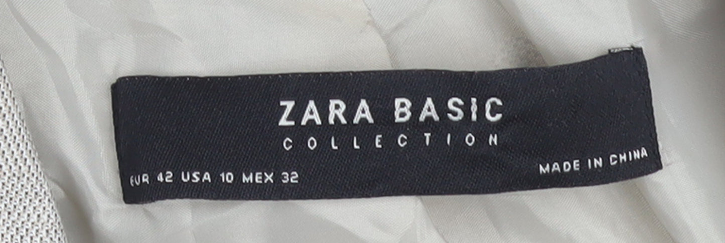 Zara Women Beige Tailored Blazer UK 14 Classic Single-Breasted Jacket