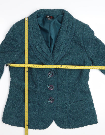 Oscar B Women Green Wool Blend Blazer Size 14 Classic Lined Jacket