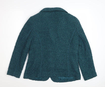 Oscar B Women Green Wool Blend Blazer Size 14 Classic Lined Jacket