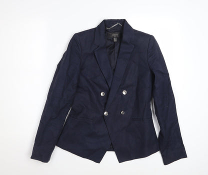 Mango Women Blue Double Breasted Cotton Linen Blazer XS