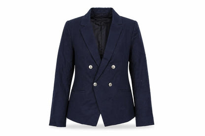 Mango Women Blue Double Breasted Cotton Linen Blazer XS