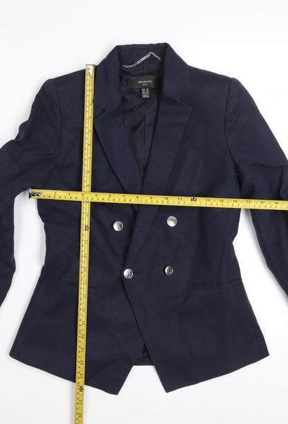 Mango Women Blue Double Breasted Cotton Linen Blazer XS