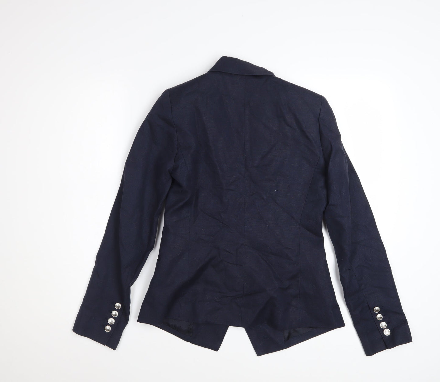 Mango Women Blue Double Breasted Cotton Linen Blazer XS