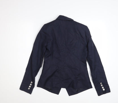 Mango Women Blue Double Breasted Cotton Linen Blazer XS